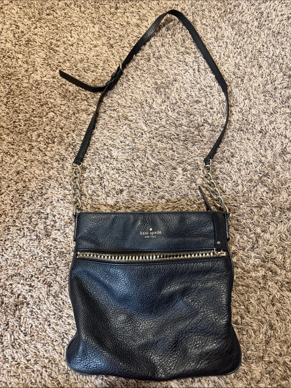 kate spade Black Pebbled Leather Crossbody with Gold Hardware